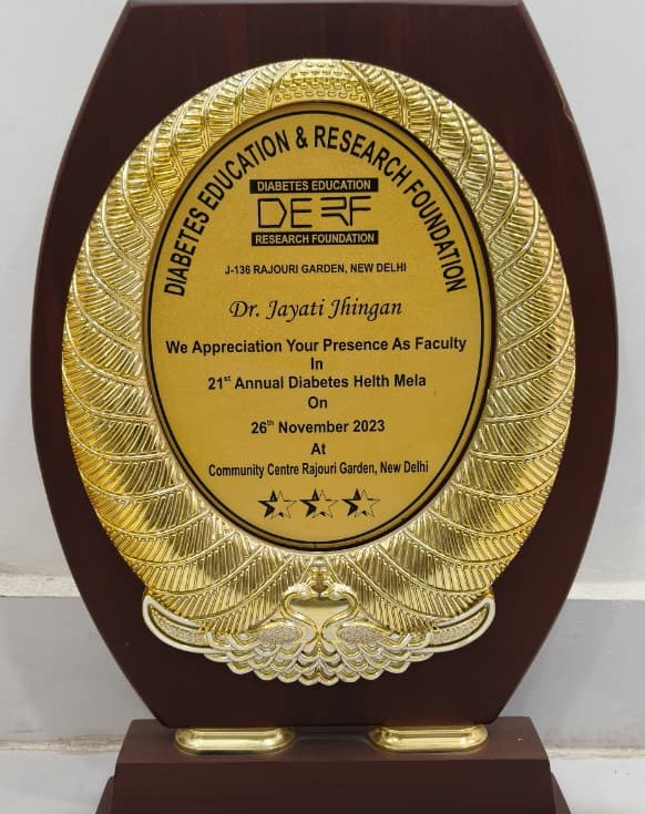 21st Annual Diabetes Health Mela Recognition Certificate Delhi India